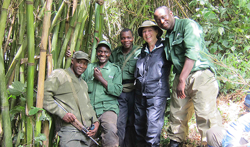 Deborah Dunham, Gorilla Doctors Board Chair, with her gorilla trekking team in Rwanda, 2011. Photo courtesy of Deborah Dunham