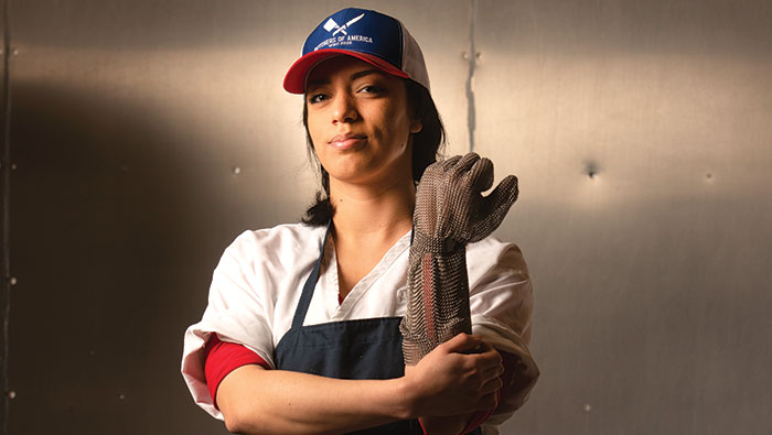 Cindy Garcia in the UC Davis Meat Lab