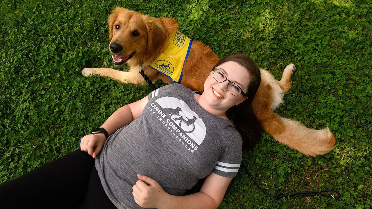 Fergus with his trainer, Elena O'Rourke