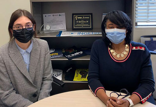 Student Melisa Gulseren and Vice Chancellor for Diversity, Equity and Inclusion Renetta Tull met in Tull's office during their busy day together.