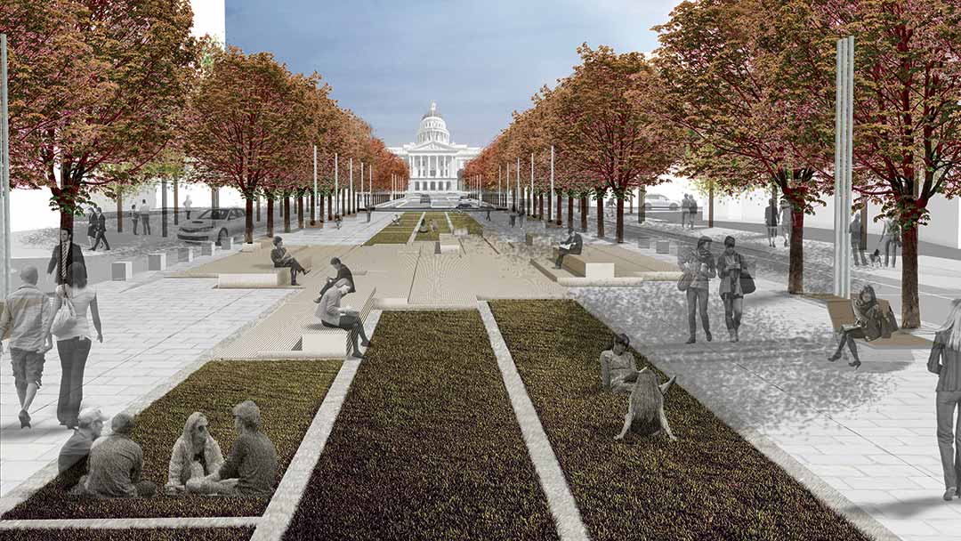 Conceptual rendering of downtown Sacramento scene