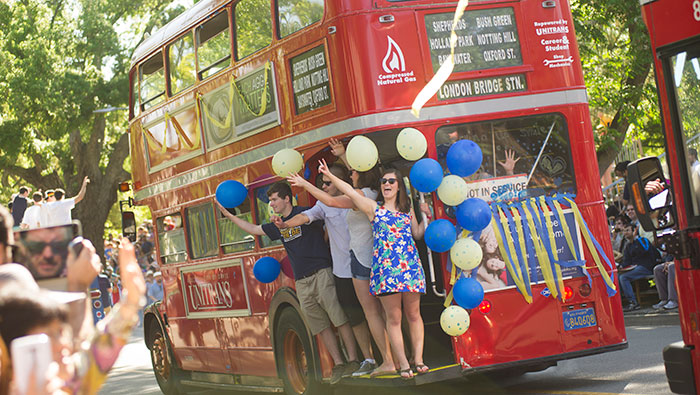 Double decker bus in past parade