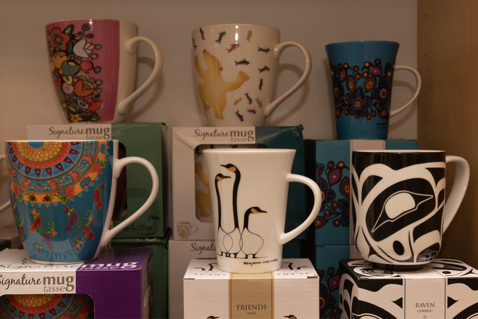 Mugs available for purchase at the Gorman Museum of Native American Art (Gregory Urquiaga/ photography). 