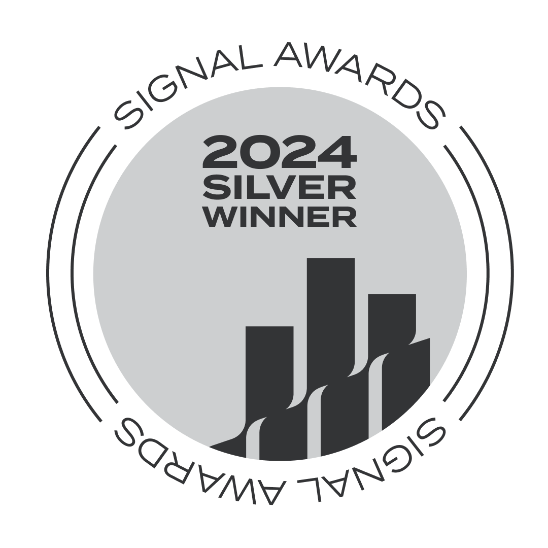 A silver badge for the 2024 Silver Signal award for the Unfold Podcast