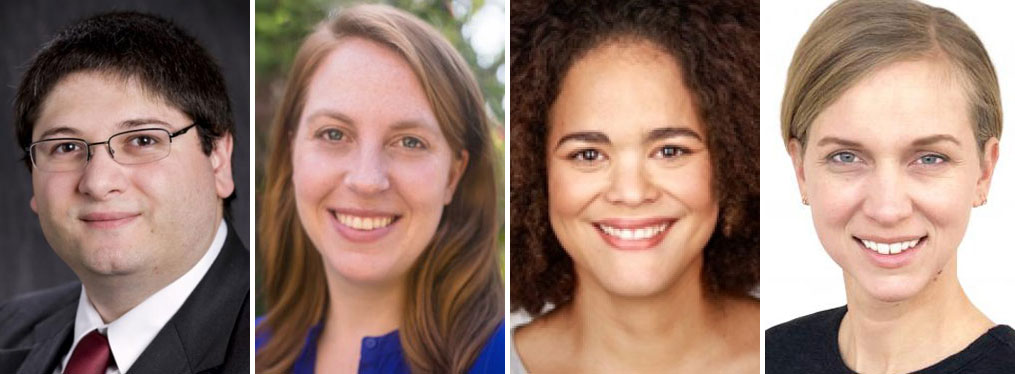 Institute of the Environment faculty fellows Michele Barbato, Jamie Hansen-Lewis, Jasquelin Pena and Emily Schlickman, headshots, UC Davis faculty