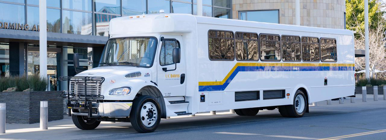 The shuttle bus that travels between UC Davis and Berkeley.