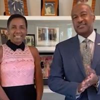 Chancellor Gary May and LeShelle in the Residence in the family room, which is like their trophy case