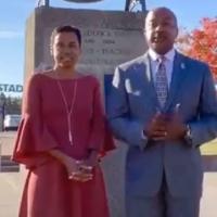 Chancellor Gary May and LeShelle in the UC Davis Health Stadium