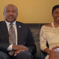 Chancellor May and LeShelle in the living room of the Chancellor's Residence