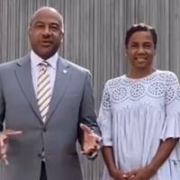 Chancellor May and LeShelle in front of the Manetti Shrem Museum of Art