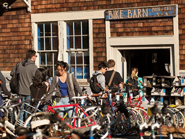 students shop for bicycles and biking accessories at the uc davis bike barn