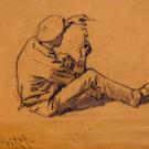 Thure de Thulstrup's Seated Figure. pencil on tan wove paper, 19th century