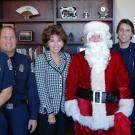 Photo: Firefighters Tait Nilsson, Joe Newman, Derek Carthy, Paul Fullerton and Jon Poganski, with Chancellor Linda P.B. Katehi