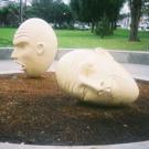 The reproductions of <i>Yin and Yang</i> have been placed near the Justin Herman Plaza fountain in San Francisco. 