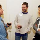 New fellows Mark Schwartz, left, and John Bowman talk with Division of Biological Sciences Dean Phyllis Wise. 