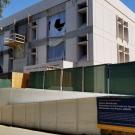 Physical Sciences and Engineering Library exterior, behind construction fence