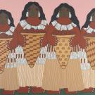Artwork of figures in Native costumes in golds and browns