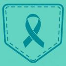 Teal graphic: Back pocket of denima pants, with Sexual Assault Awareness Month ribbon on the pocket