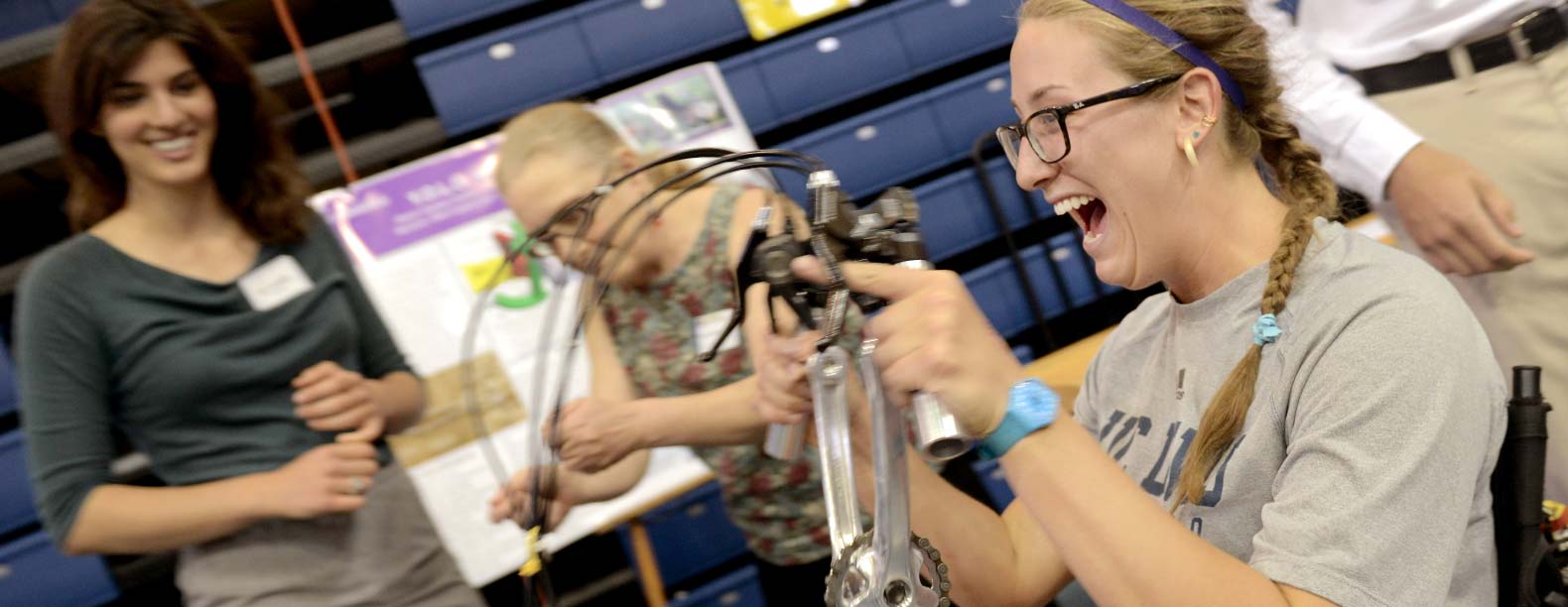 Female engineering student smiles